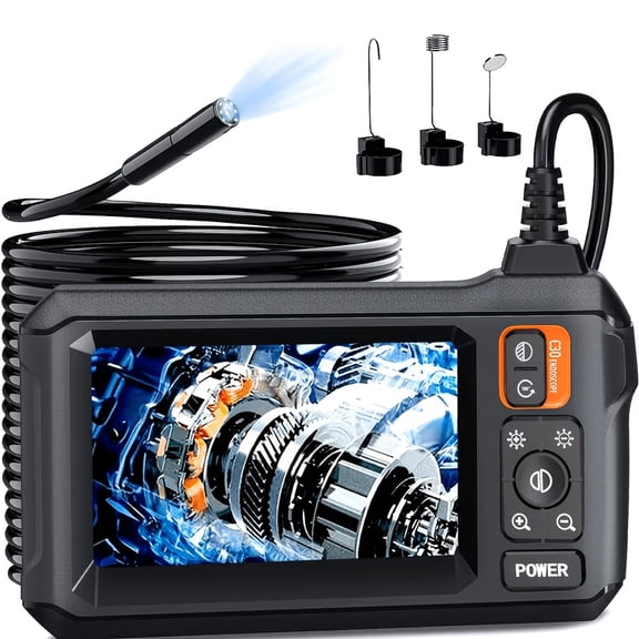 Endoscope Camera with Light, Inspection Borescope Camera with 4.3" IPS Screen, 1920P HD with 8 LED Lights, 15FT Semi-Rigid Cord Bore Scope, IP67 Endoscope for Sewer, Dual Lens(Orange)