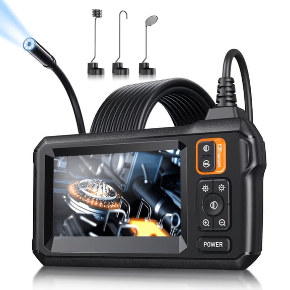 Endoscope Camera with Light, Inspection Borescope Camera with 4.3" IPS Screen, 1920P HD with 8 LED Lights, 15FT Semi-Rigid Cord Bore Scope, IP67 Endoscope for Sewer, Dual Lens(Orange)