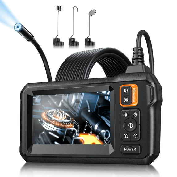 Endoscope Camera with Light, Inspection Borescope Camera with 4.3" IPS Screen, 1920P HD with 8 LED Lights, 16.5FT Semi-Rigid Cord Bore Scope, IP67 Waterproof Endoscope for Sewer, Tools(Orange) C94