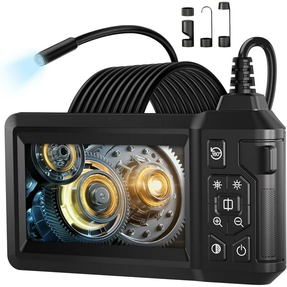 YANWEN Inspection Borescope Camera 16.5FT Semi-Rigid Cord, 4.3" IPS Screen, 1920P HD, with 8 LED Lights, 2000 mAh
