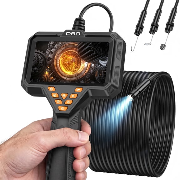 LAKWAR Endoscope Camera with Light 4.3" HD Screen Inspection Borescope with 8 LED Lights, 16.5FT SemiRigid Cord, IP67 Waterproof Snake Sewer Camera