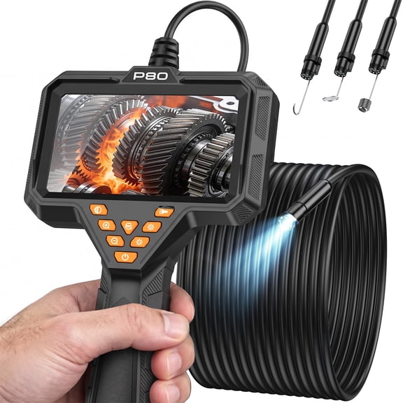 LAKWAR Endoscope Camera with Light 4.3" HD Screen Inspection Borescope with 8 LED Lights, 16.5FT SemiRigid Cord, IP67 Waterproof Snake Sewer Camera