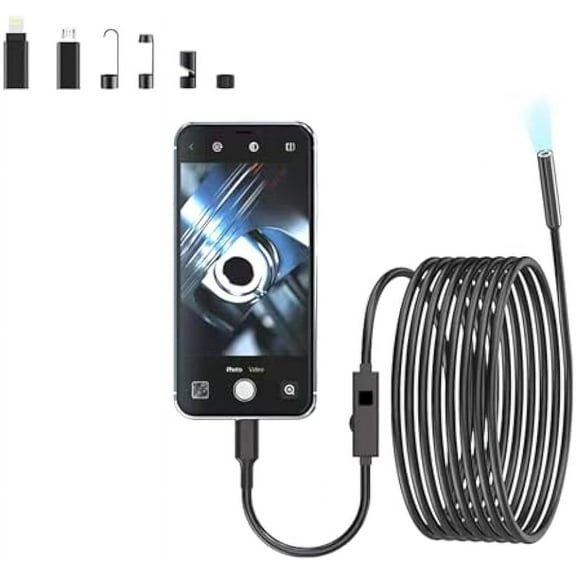 Endoscope Camera with Light,Snake Camera with Lightwith 8 Adjustable LED LightsWaterproof 16.4-Foot Semi-Rigid Cord EndoscopeLndustrial-Grade Borescope for Apple or Android