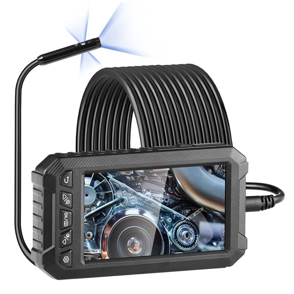 Endoscope Camera with Light, Triple Lens Industrial Borescope, 5" Screen 1080P Inspection Camera, 8 + 2 Lights, IP67 Waterproof Snake Camera for Automotive, Plumbing (16.4FT Cable, 32GB Card)