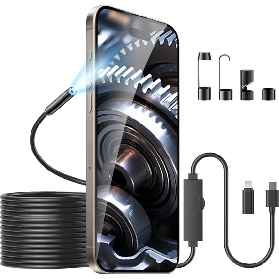 Endoscope Camera with Light for iPhone Android 1920P Snake Borescope 8 LED, IP67 Waterproof Inspection Tool Drain Pipe Engine Plumbing (16.4FT Semi-Rigid Cable)