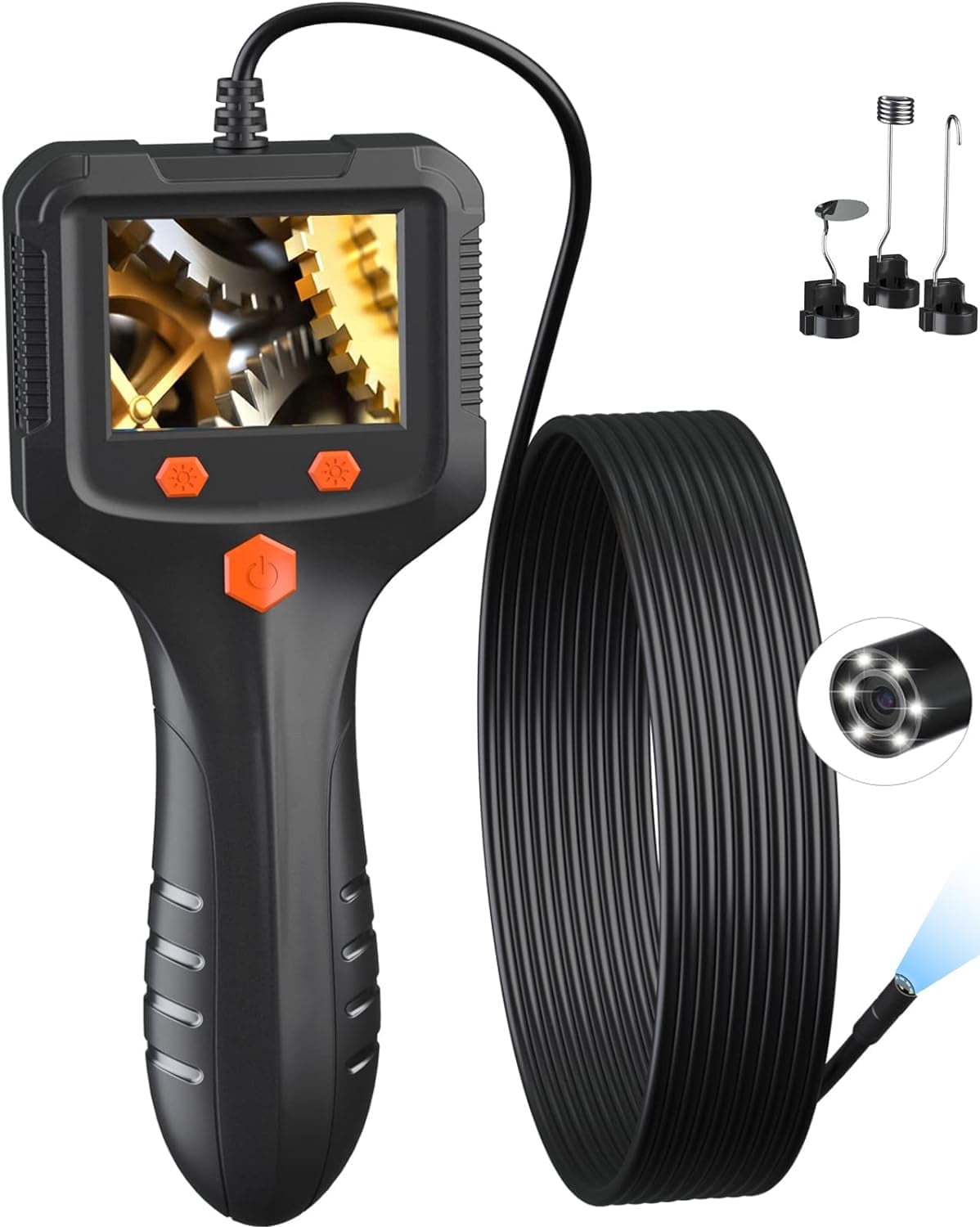 Endoscope Camera With Light, Pipe Snake Inspection Camera, Handheld Borescope Snake Inspection Camera, Industrial Endoscope with 6 LED Lights, 6.6ft Semi-Flexible Cable, IP67 Waterproof, Black