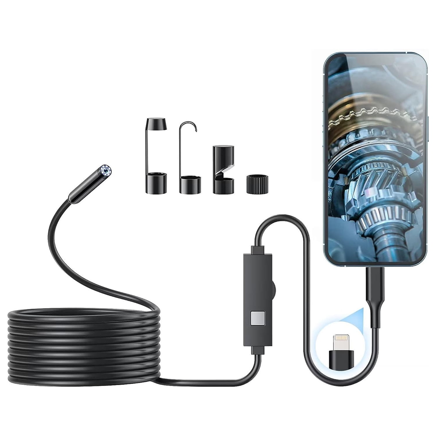  1920P Endoscope Snake Inspection Camera, Lightswim Type C  Borescope, Scope Camera with 8 LED Lights for Android and iOS Smartphone,  iPhone, iPad, Samsung (16.5 FT/5M) : Industrial & Scientific