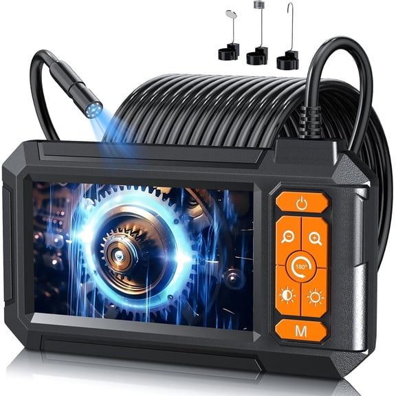 Endoscope Camera with 8 LED Lights, 4.3" IPS Screen 1080P HD Borescope, 5M Semi-Rigid Cable Bore Scope - Gadgets & Tools for Men