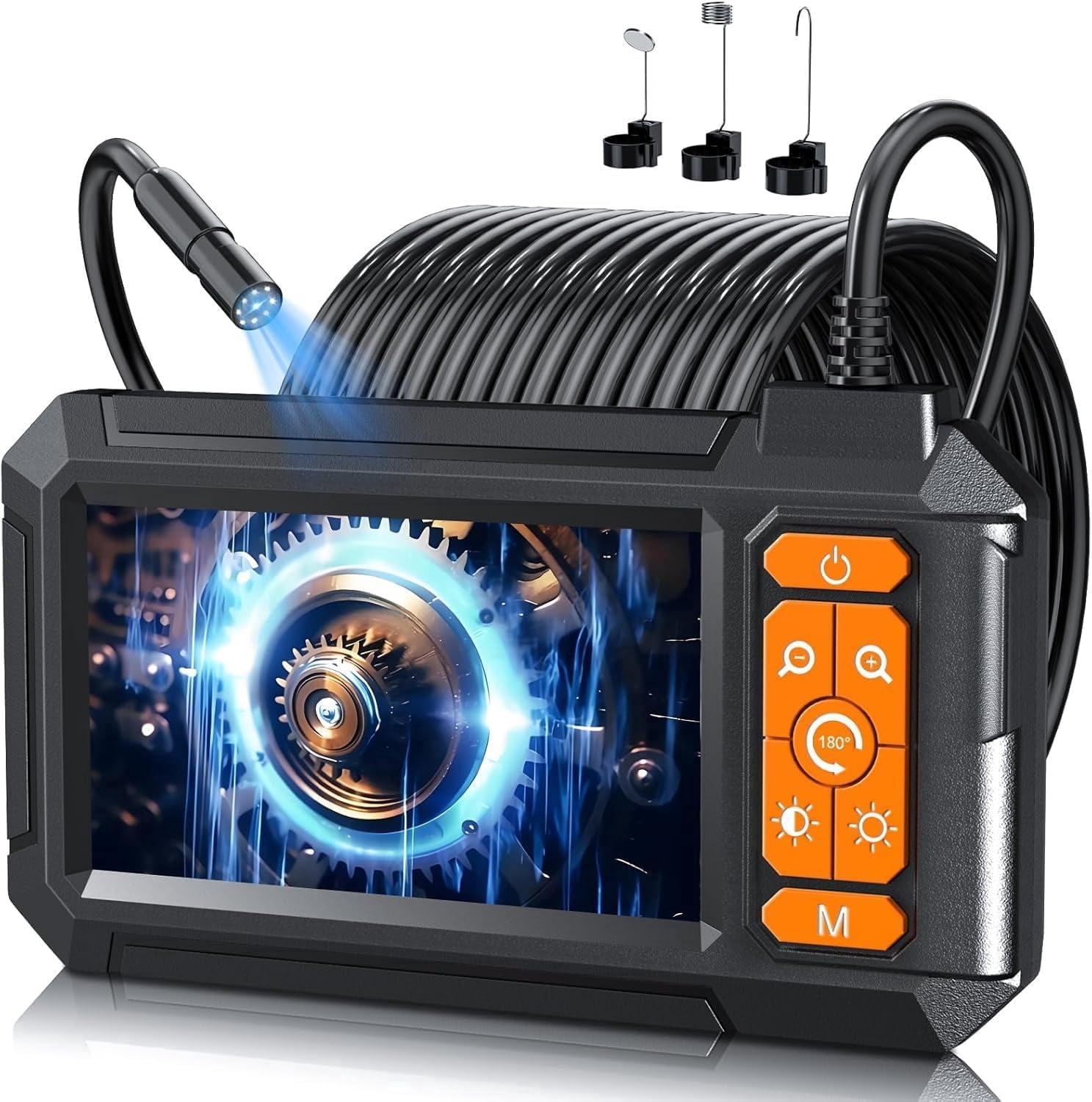 Endoscope Camera with 8 LED Lights, 4.3" IPS Screen 1080P HD Borescope, 5M Semi-Rigid Cable Bore Scope - Gadgets & Tools for Men