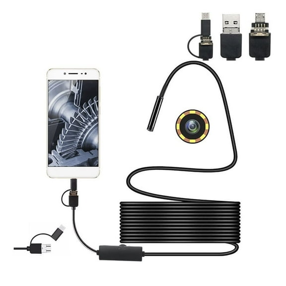 Endoscope Camera with Light, Waterproof Snake Pipe Drain with 6 Adjustable LED Light Snake Cable USB Adapter for Android Phone Tablet Device, Black