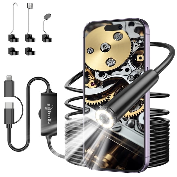 Endoscope Inspection Camera, 1920P HD Borescope with 8 Adjustable LED Lights, 16.4ft Semi-Rigid Snake Camera, IP67 Waterproof Drain Pipe Borescope Tool for iOS 9+ & Android 6+