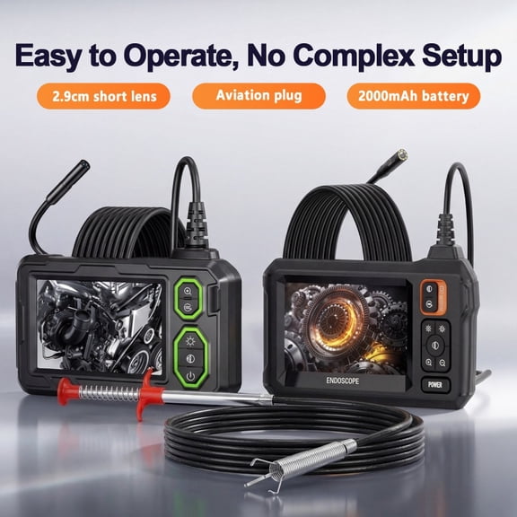 Endoscope with 4.3" IPS Screen & Claw Grabber, 1080P HD Snake Camera, 8 LEDs, 3.3ft/16.5ft Semi-Rigid Cable for Pipe Inspection