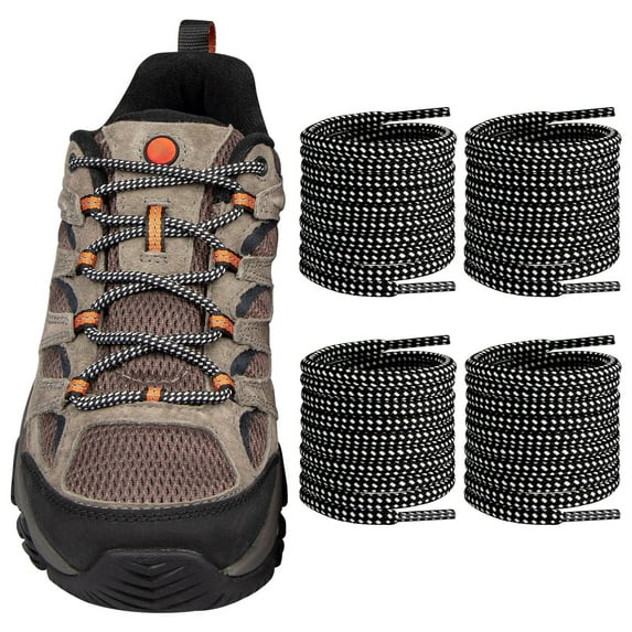 Endoto 2 Pairs Shoelaces for Merrell Replacement Round Laces Moab Hiking Boots Shoes(Color:Black&WhiteCombo,Size:44Inch)