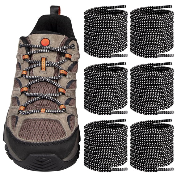 Endoto 3 Pairs Shoelaces for Merrell Replacement Round Laces Moab Hiking Boots Shoes(Color:Black&WhiteCombo,Size:48Inch)
