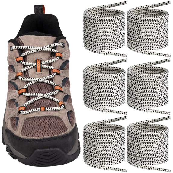 Endoto 3 Pairs Shoelaces for Merrell Replacement Round Laces Moab Hiking Boots Shoes(Color:Cream&BlackCombo,Size:48Inch)