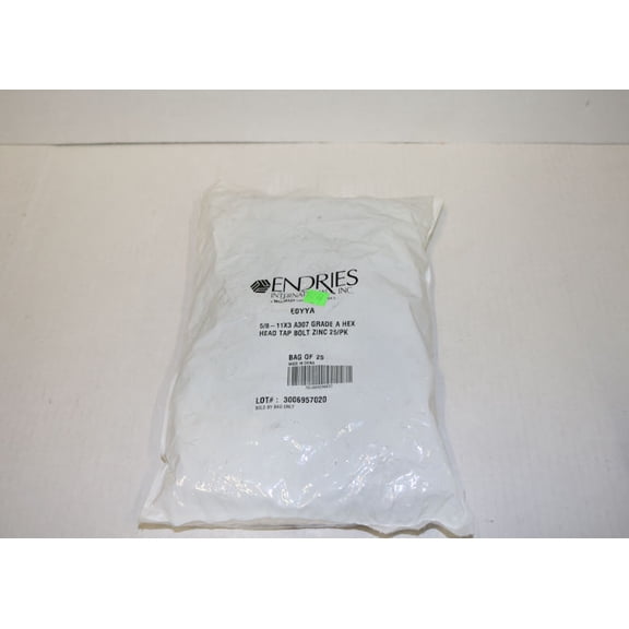 Endries International 5/8-11X3 A307 Grade A Hex Head Tap Bolt - 25 Pack