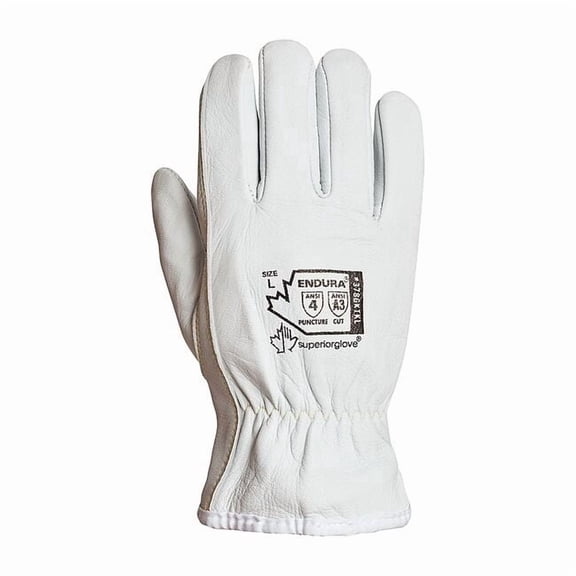 Leather Drivers Gloves, Goatskin Palm, Shirred Slip-On, White, 1 PR 378GKTKL-L