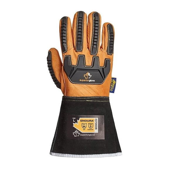 Leather Drivers Gloves, Goatskin, Gauntlet, Wing Thumb, Gunn Cut, Black/Tan / Tan, XL 1 PR
