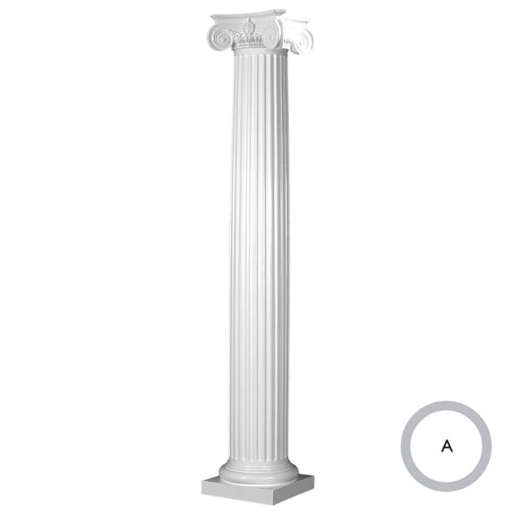 Endura-Stone Round Fluted Tapered Column (FRP), Smooth Paint-Grade, Empire Capital and Tuscan Base 12" Diameter x 12' Overall Height - Unsplit/Whole (Plan A)