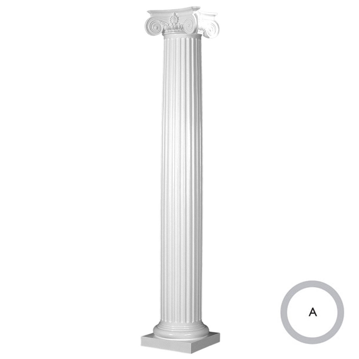 Endura-Stone Round Fluted Tapered Column (FRP), Smooth Paint-Grade, Empire Capital and Tuscan Base 12" Diameter x 8' Overall Height - Unsplit/Whole (Plan A)