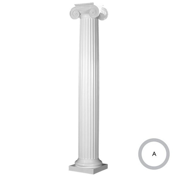 Endura-Stone Round Fluted Tapered Column (FRP), Smooth Paint-Grade, Greek Erectheum Capital and Tuscan Base 12" Diameter x 16' Overall Height - Unsplit/Whole (Plan A)