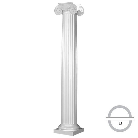 Endura-Stone Round Fluted Tapered Column (FRP), Smooth Paint-Grade, Greek Erectheum Capital and Tuscan Base 8" Diameter x 10' Overall Height - Split in 1/2 (Plan D)