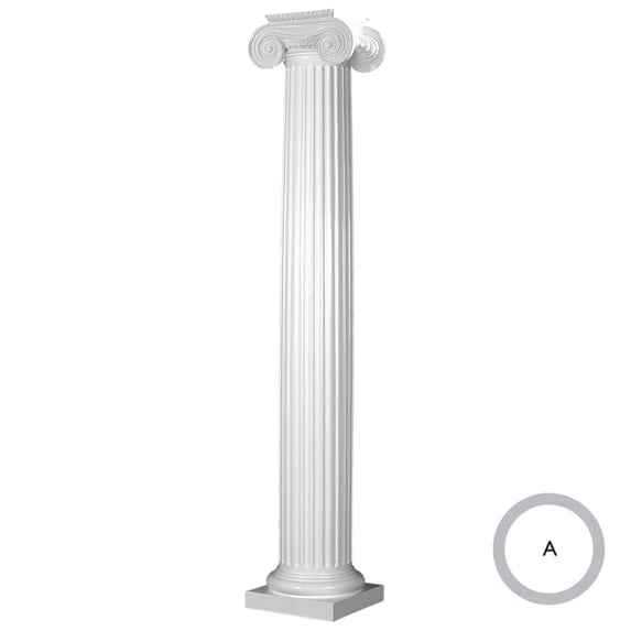 Endura-Stone Round Fluted Tapered Column (FRP), Smooth Paint-Grade, Greek Erectheum Capital and Tuscan Base 8" Diameter x 9' Overall Height - Unsplit/Whole (Plan A)