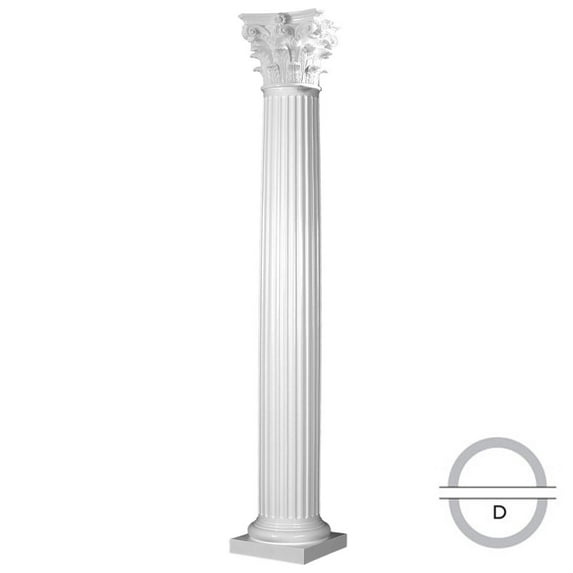 Endura-Stone Round Fluted Tapered Column (FRP), Smooth Paint-Grade, Roman Corinthian Capital and Tuscan Base 10" Diameter x 9' Overall Height - Split in 1/2 (Plan D)