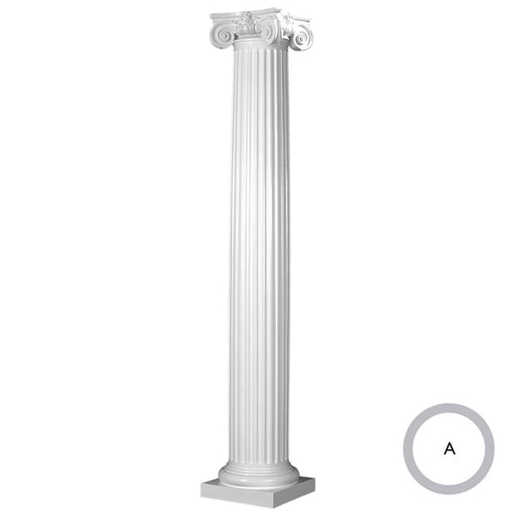 Endura-Stone Round Fluted Tapered Column (FRP), Smooth Paint-Grade, Scamozzi Capital and Tuscan Base 10" Diameter x 10' Overall Height - Unsplit/Whole (Plan A)