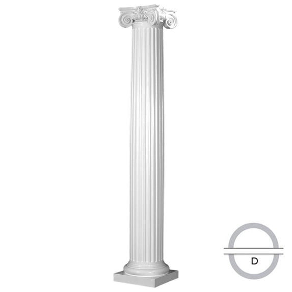 Endura-Stone Round Fluted Tapered Column (FRP), Smooth Paint-Grade, Scamozzi Capital and Tuscan Base 8" Diameter x 8' Overall Height - Split in 1/2 (Plan D)