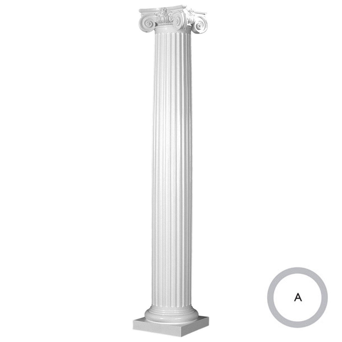 Endura-Stone Round Fluted Tapered Column (FRP), Smooth Paint-Grade, Scamozzi Capital and Tuscan Base 8" Diameter x 8' Overall Height - Unsplit/Whole (Plan A)
