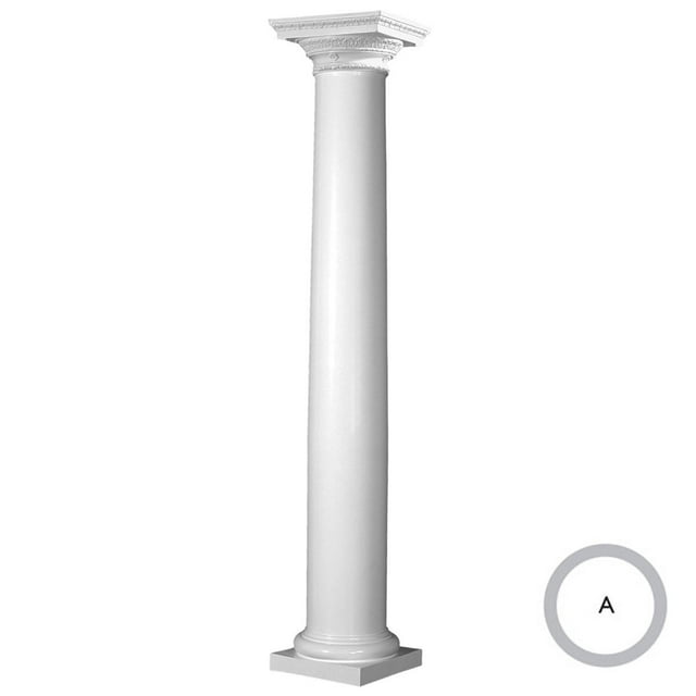 Endura-Stone Round Tapered Column (FRP), Smooth Paint-Grade, Roman Doric Ornamental Capital and Tuscan Base 10" Diameter x 8' Overall Height - Unsplit/Whole (Plan A)
