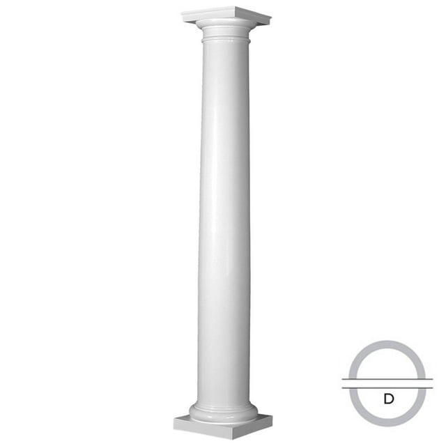 Endura-Stone Round Tapered Column (FRP), Smooth Paint-Grade, Tuscan Capital & Base, 8" Diameter x 10' Overall Height - Split in 1/2 (Plan D)