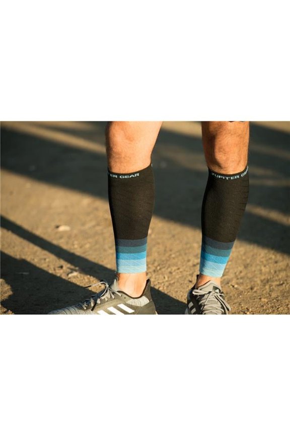Endurance Compression Calf & Leg Sleeve Socks for Running & Hiking, Black with Blue Accent - Small & Medium