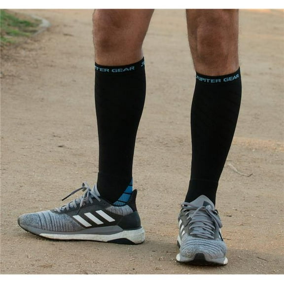 Endurance Compression Socks for Running & Hiking - Black with Blue Accent - Large & Extra Large