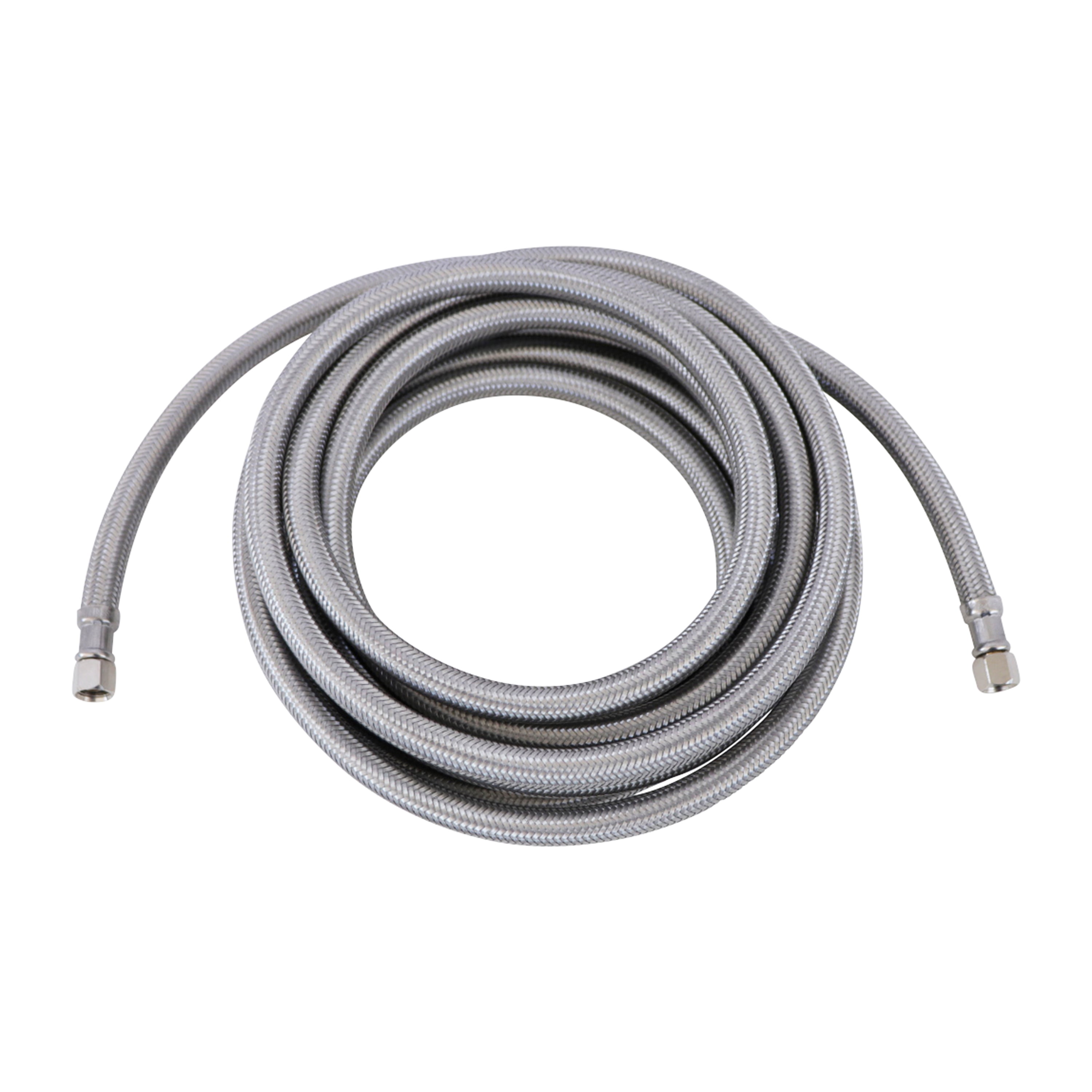 Endurance Pro 15 Foot Universal Ice Maker Flexible Braided Stainless Steel  Water Supply Hose Connector Connection, 1/4 x 1/4 Inch Compression Fittings  