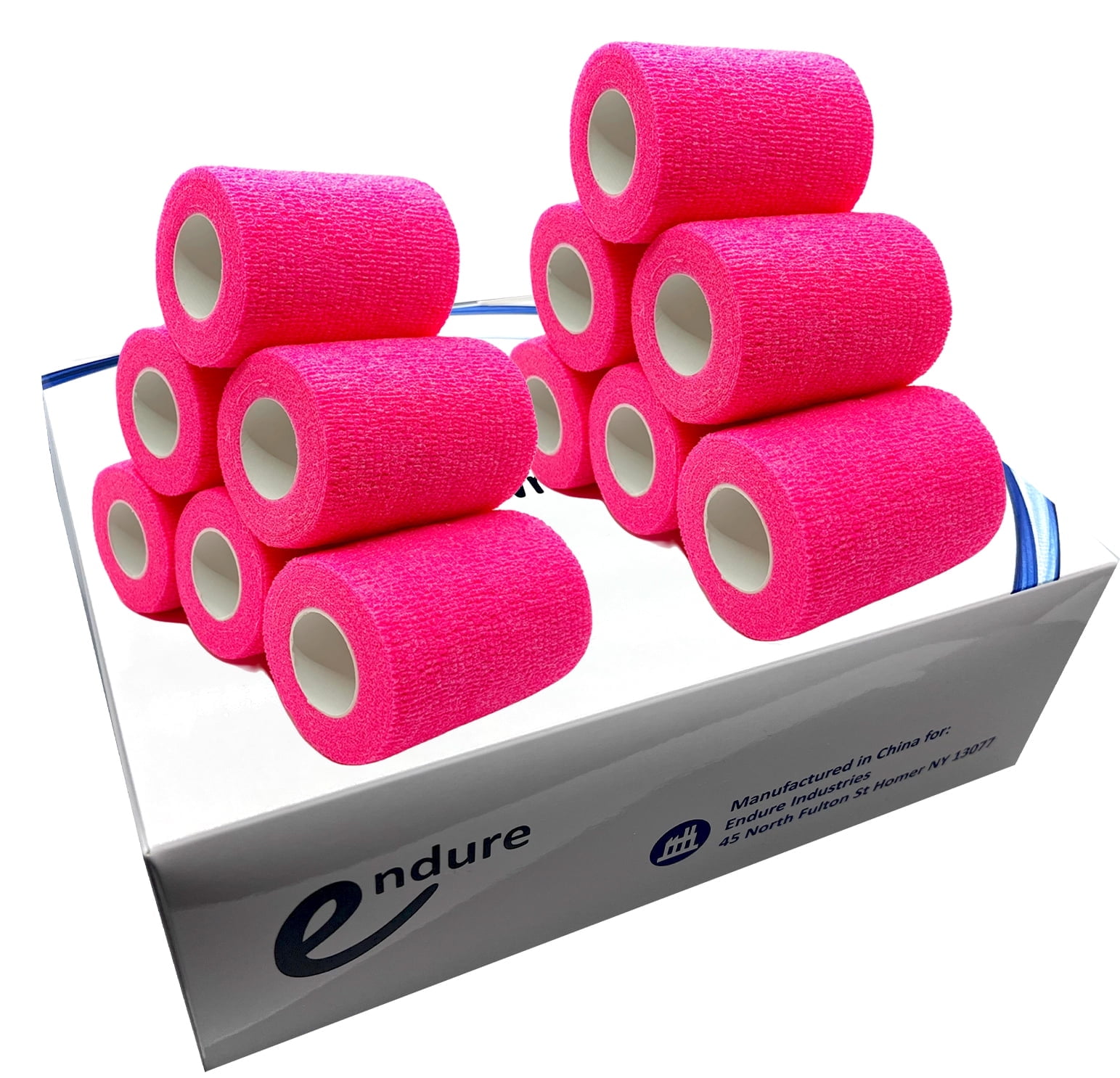 Endure Cohesive Bandage Wrap, Self Adherent Wrap 3 inch x 5 yd, Adhesive Flexible Breathable First Aid Gauze, Stretchable and Ideal for Athletic Use, Box of 12, Neon Pink