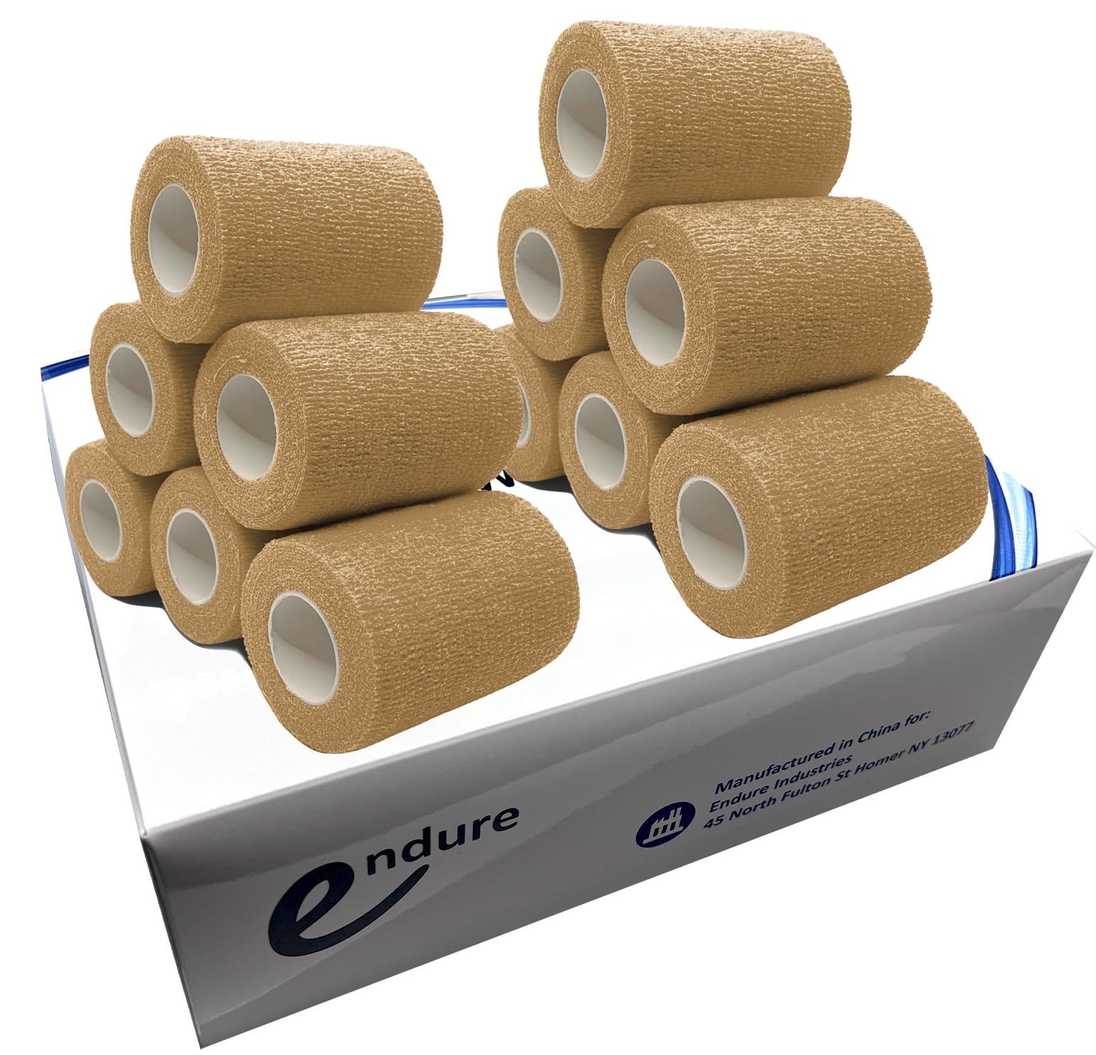 Endure Cohesive Bandage Wrap, Self Adherent Wrap 3 inch x 5 yd, Adhesive Flexible Breathable First Aid Gauze, Stretchable and Ideal for Athletic Use, Box of 12, Tan Color