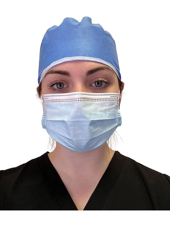 Endure Disposable Doctor's Scrub Cap- Blue with White Top PP, Suitable for Men & Women (400)