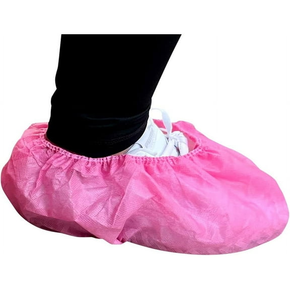 Endure Disposable Waterproof Shoe Cover- Pink, Nonwoven PP, with Print & Elastic on Bottom & Anti-Skid (100)