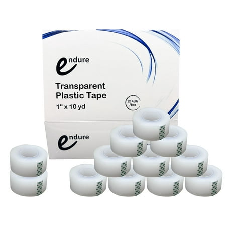 Endure Entape Hypoallergenic Transparent Surgical Plastic Tape, Pack of 12, Waterproof Latex Free Tape (1 Inches Width x 10 Yards Length)