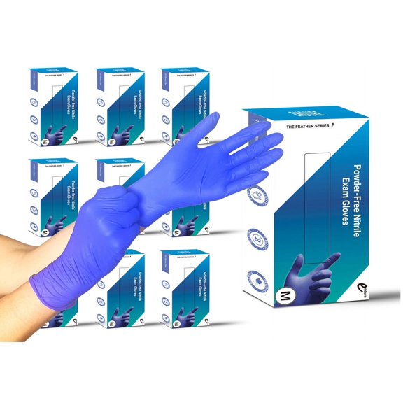 Endure Feather Lite Series Blue Powder-Free Nitrile Exam Gloves, Disposable Glove, Case of 10 Boxes, 1000 Pair Total, Medium Size
