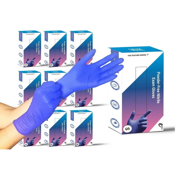 Endure Feather Lite Series Blue Powder-Free Nitrile Exam Gloves, Disposable Glove, Case of 10 Boxes, 1000 Pair Total, Small Size