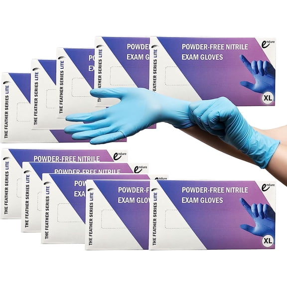 Endure Feather Series Lite Powder-Free Nitrile Exam Gloves, Case of 10 Boxes, Extra Large Size, 1000 PCS