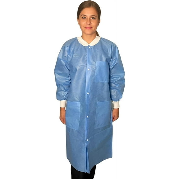 Endure Lab Coat - Disposable, Knee Length, Knit Cuffs, Knit Collar- SMS Material, Case of 30, Large