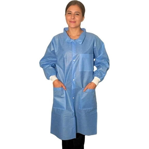 Endure Lab Coat - Disposable, Knee Length, Knit Cuffs, Traditional Collar, SMS Material, Case of 30, Small