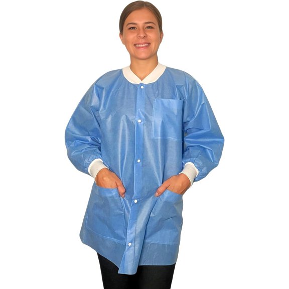 Endure Lab Jacket, Disposable, Waist or Hip Length, Knit Collar and Knit Cuffs- SMS Material, Case of 30 (Large)
