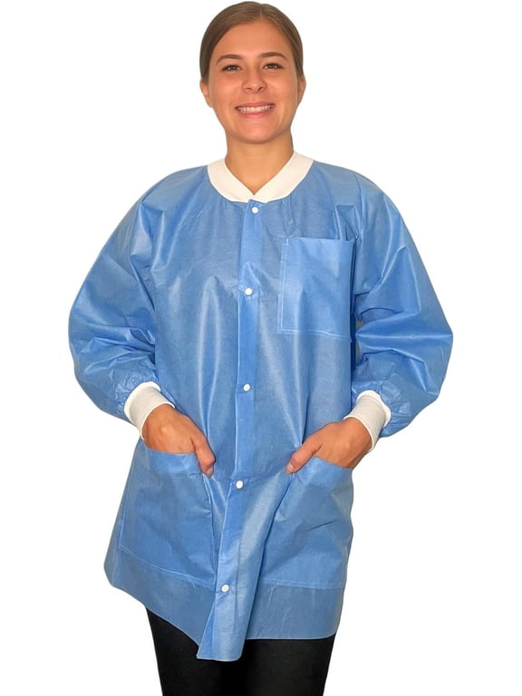 Endure Lab Jacket, Disposable, Waist or Hip Length, Knit Collar and Knit Cuffs- SMS Material, Case of 30 (Large)