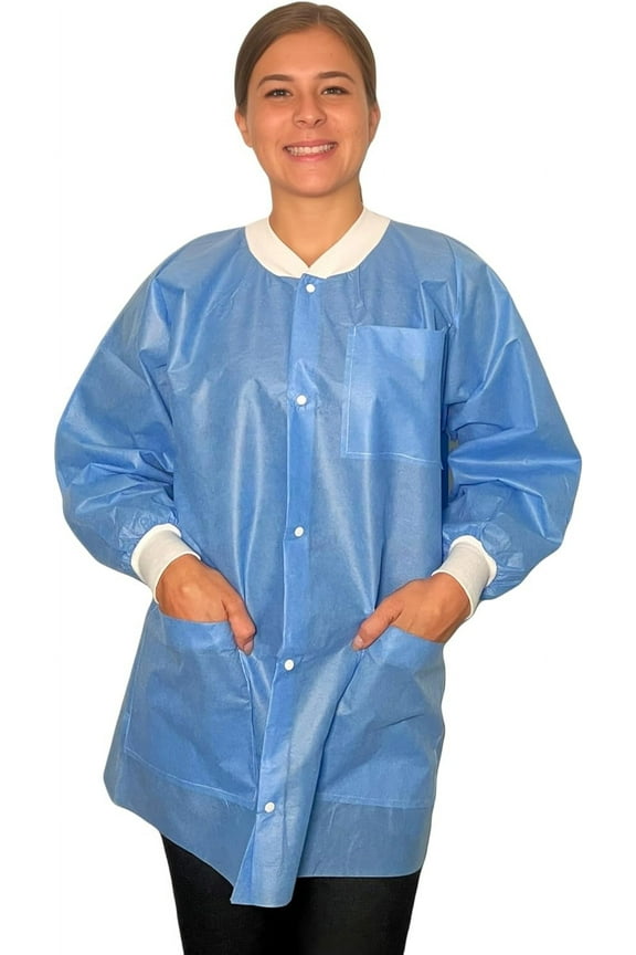 Endure Lab Jacket, Disposable, Waist or Hip Length, Knit Collar and Knit Cuffs- SMS Material, Case of 30 (Large)