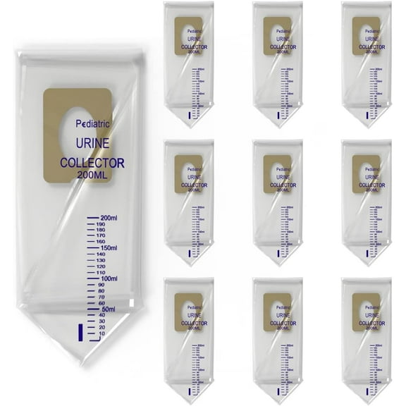 Endure Pediatric Urine Bag Collector, Sterile, 200 ml, Clear Pee Holder, for Urinary Incontinence for Children & Baby (10)